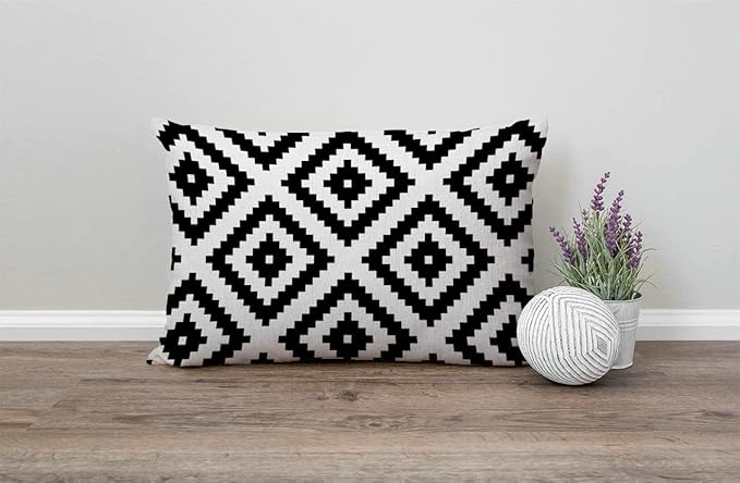 Solekla Black and White Waist Lumbar Cotton Linen Throw Pillow case Cushion Cover for Sofa Home Decorative Oblong 12x20 Inches