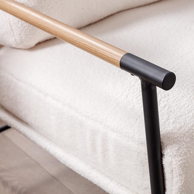 Mid-Century Accent Chair, Soft Armchair Sherpa Fabric Lounge Chair with Black Metal Legs, Upholstered Leisure Chair for Living Room Bedroom Reception Room, 1PC, White