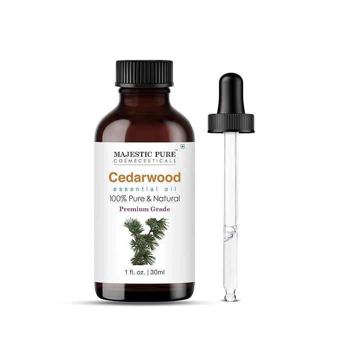 Majestic Pure Cedarwood Essential Oil with Glass Dropper - 1 Fl Oz - 100% Pure and Natural Cedarwood Oil - Premium Grade Essential Oils for Diffuser, Aromatherapy, Soap and Candle Making