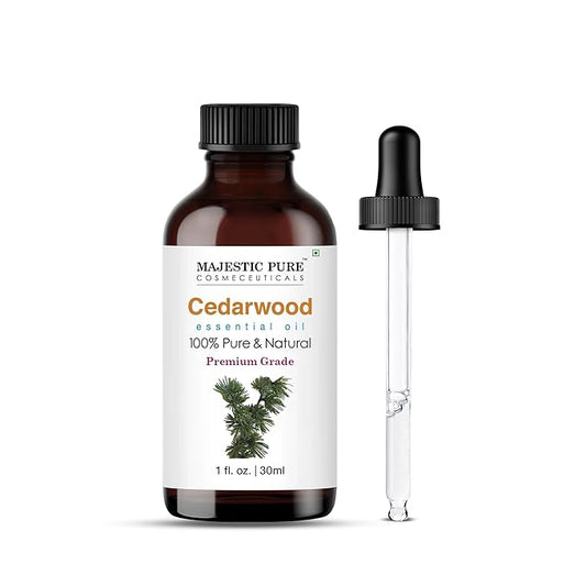 Majestic Pure Cedarwood Essential Oil with Glass Dropper - 1 Fl Oz - 100% Pure and Natural Cedarwood Oil - Premium Grade Essential Oils for Diffuser, Aromatherapy, Soap and Candle Making