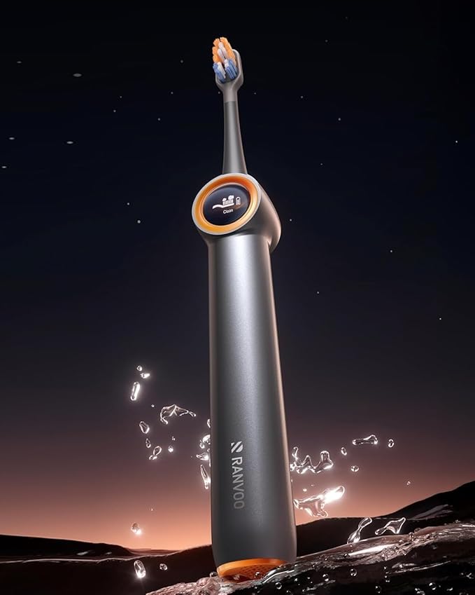 RANVOO [Vibrating & Flossing 2-in-1 AirJet Bubble Sonic Electric Toothbrush, 100% Plaque Removal, Whiter for Adult Protect Gum Orthodontic Teeth Clean Rechargeable Gift with 2 Soft Brush Heads Grey