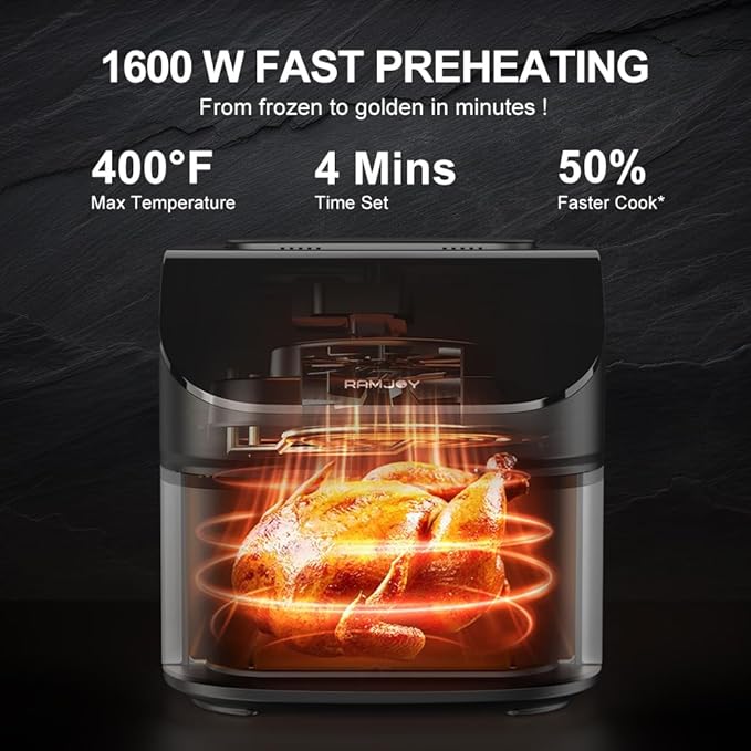 Air Fryer 6.8 Quarts, 10-in-1 Functions, Air Fry, Roast, Bake, Broil, Dehydrate, Large & Compact Air Fryers, Nonstick & Dishwasher-Safe Airfryer Basket, Stainless Steel Air Fryer, Metal Grey