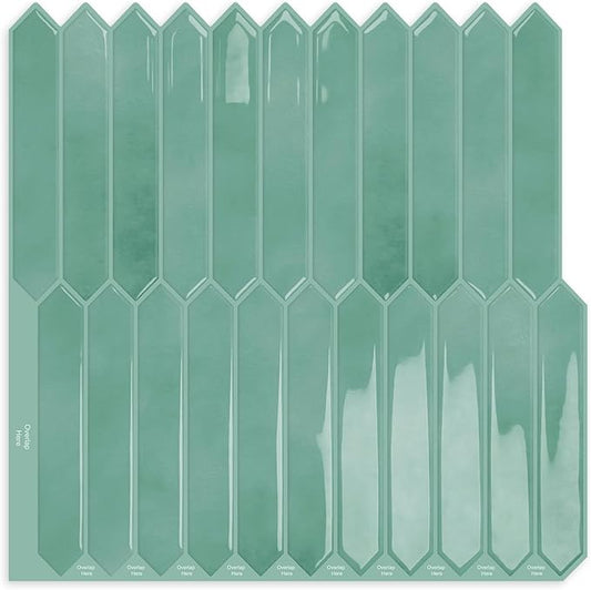 Cyan Long Hexagon Tile Peel and Stick Backsplash, 10 Sheets Self-Adhesive Wall Tiles Stick on Back Splash for Kitchen, Bathroom, Fireplace,RV(12"×12")