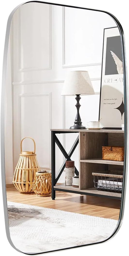 ANDY STAR Chrome Bathroom Mirror, 28x36 Inch Stainless Steel Metal Frame Oblong Bathroom Mirror for Vanity, 1’’ Deep Wall Mounted Vertically/Horizontal