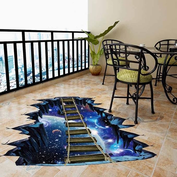 Quanhaigou Blue Galaxy Bridge Wall Sticker,3D Outer Space Decorations Decal for Home Decor Kids Bedroom Large