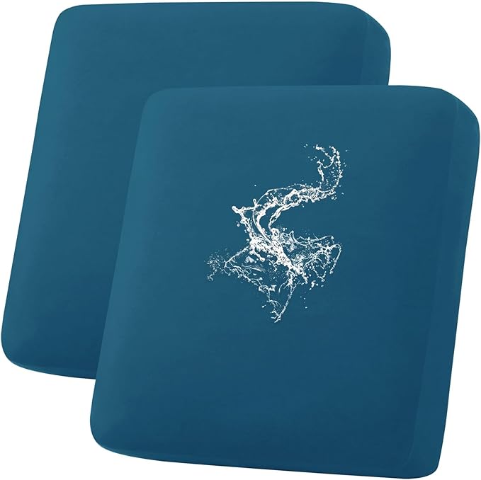 hyha Waterproof Couch Cushion Covers, Stretch Sofa Couch Seat Slipcover for Dog Washable, Non-Slip Waterproof Outdoor Cushion Covers for Patio Furniture Replacement (2 Pieces, Deep Teal)
