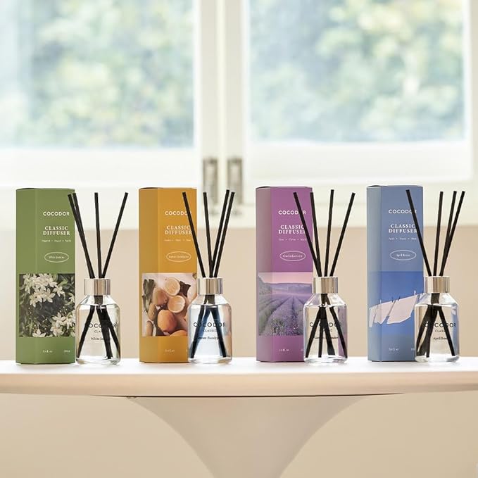 COCODOR Classic Reed Diffuser/April Breeze/3.4oz(100ml)/1 Pack Fragrance Scent Essential Oil Stick Diffuser Set for Bedroom Bathroom Home Décor