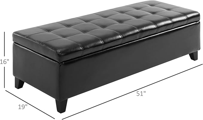 HOMCOM 51" Ottoman Storage Bench, Faux Leather Storage Chest with Lift Top, Tufted Ottoman for Living Room, Entryway, Black