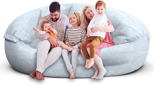 Bean Bag Chair for Adults 7FT,Soft Removable Cover for Teens/Girls Bedroom,Fluffy Giant Round Floor Beanbag Lounger Chairs (No Filler,Light Gray)