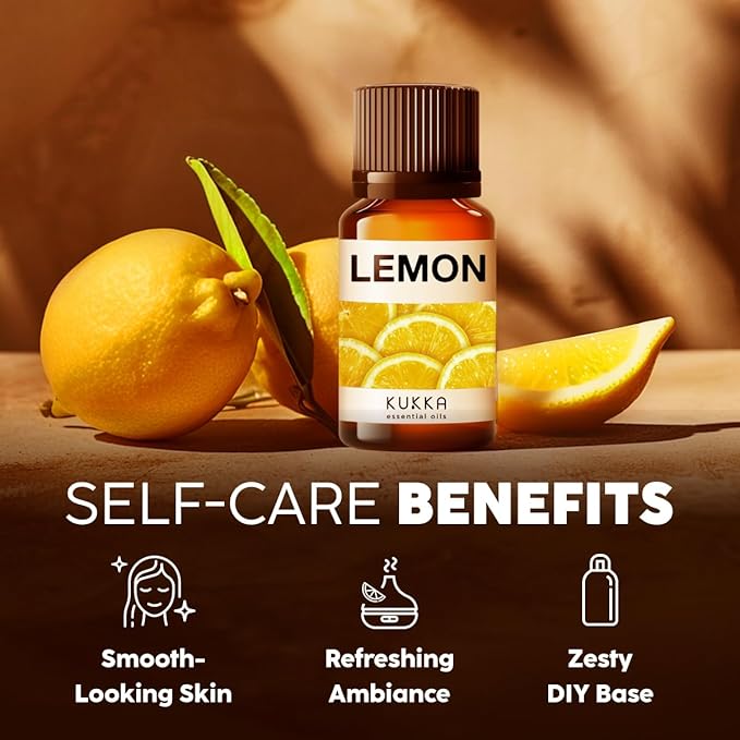 Kukka Lemon Essential Oil for Skin, Diffuser & DIY - 0.34 Fl Oz - 100% Pure Natural, Fresh Lemon Scent, for Cleaning，Aromatherapy,Candles,Soap Making Scent DIY