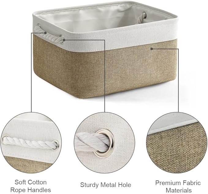 TheWarmHome Storage Basket for Shelves - 1 Pack 14x10x6.7 inch Collapsible Storage Bins Storage Boxes for Organizing for Laundry Closet Gift Cloth Nursery (Whiet & Khaki)