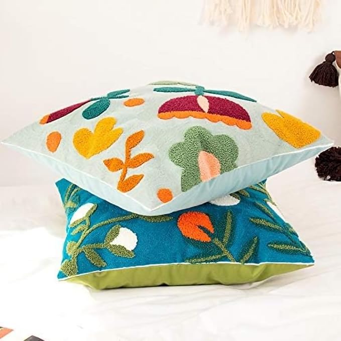 MOCOFO Canvas Embroidered Pillow Case Spring Embroidery Craft Modern Simple Sofa Office Pillow Pillow Case (Monstera, 18x18’’)