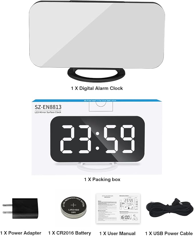 SZELAM LED RGB Digital Alarm Clock,with 11 Color Modes Display,Mirror Surface,Dual USB Charger Ports,Modern Desk Clocks for Bedroom Home Office Decor- Black
