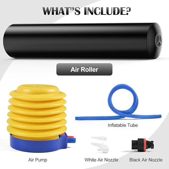 Inflatable Foam Roller for Physical Therapy, Back Pain, Muscle Massage, Deep Tissue and Leg Stretch, Back Roller with Adjustable Firmness for Travel, Exercise, Yoga, Pilates, Workout and Gym 36" x 6"