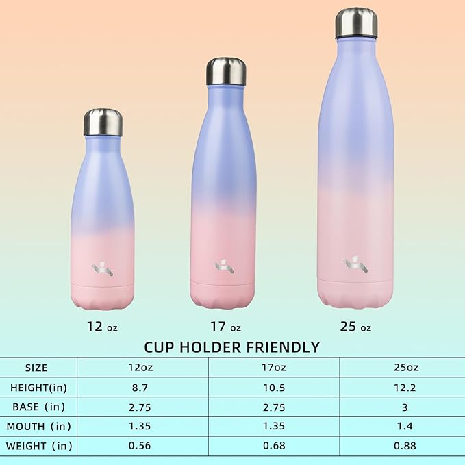 Insulated Water Bottles,17 oz Double Wall Stainless Steel Vacumm Metal Flask for Sports Travel,Pastel Sunset