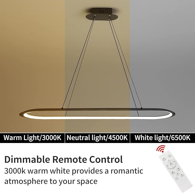 Island Lights, Linear Pendant Light LED Dimmable Hanging Light Fixture, 3000K-6500K with Remote Control,Chandeliers for Dining Room(Black,39.3IN)