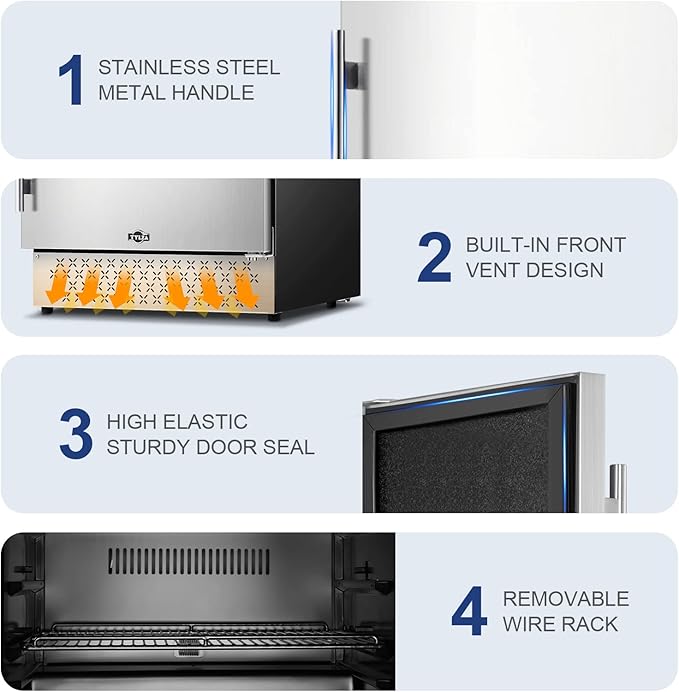 Tylza Outdoor Beverage Refrigerator 24 Inch, Stainless Steel Under Counter Beverage Cooler, 190 Cans Beer Fridge Built-in and Freestanding Beverage Fridge