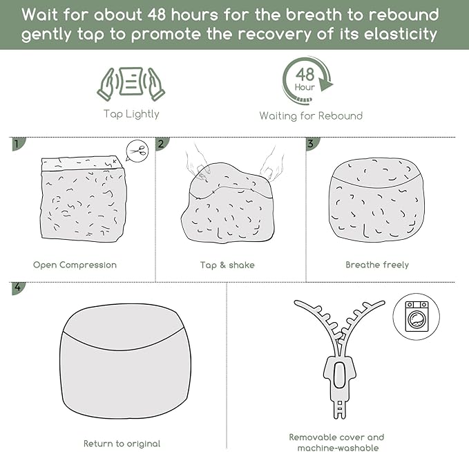 HIGOGOGO Round Stuffed Pouf Ottoman, Pu Leather Poufs with Foam Chunk Filling Foot Stool Storage Ottoman, 26 X 18 Floor Poufs Foot Rest for Living Room, Grey