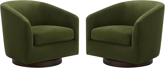 CHITA Swivel Accent Chair, FSC Certified Upholstered Velvet Barrel Chair for Living Room Set of 2, Fully Assembled, Forest Green