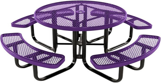 Coated Outdoor Furniture Heavy-Duty Portable Outdoor Kids Table with Umbrella Hole, Expanded Metal Kids Picnic Table, Commercial-Grade, Made in America (46 In, Round, Childrens, Purple)