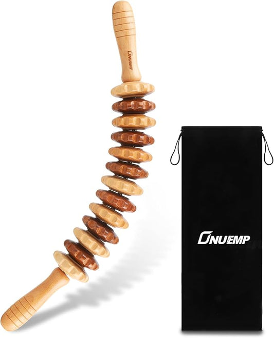 ONUEMP Wood Therapy Massage Tools, Wooden Bend Waist Thigh Massager & Muscle Roller Stick, Maderoterapia Colombiana Kit for Lymphatic Drainage, Anti Cellulite, Body Contouring/Shaping, Deep Tissue