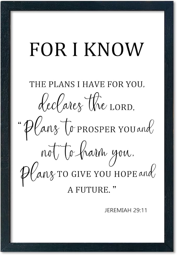 LuZhiQiang Jeremiah 29 11 Wall Art 16"×11" For I Know The Plans I Have for You Sign Wood Framed Wall Decor Hanging (Black)