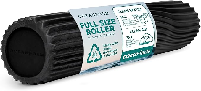 Oceanfoam Tidal Roller - Black & Charcoal Marbled - Muscle Massage Foam Roller for Back Pain & Stretching - Firm and Ergonomic Wide Wave Textured - Yoga, Athletics, & Wellness - Full Size, 20" x 5"