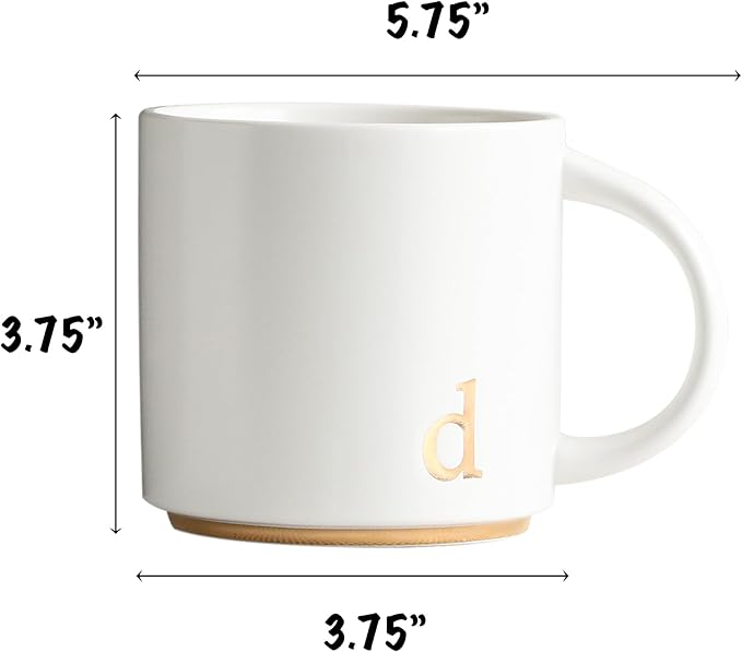 COLLECTIVE HOME - Monogram Ceramic Mugs, 15 oz Golden Initial Coffee Cups, Elegant Alphabet Tea Mugs, Elegant Personalized Mug with Gift Box, Luxurious Cups for Office and Home (d)