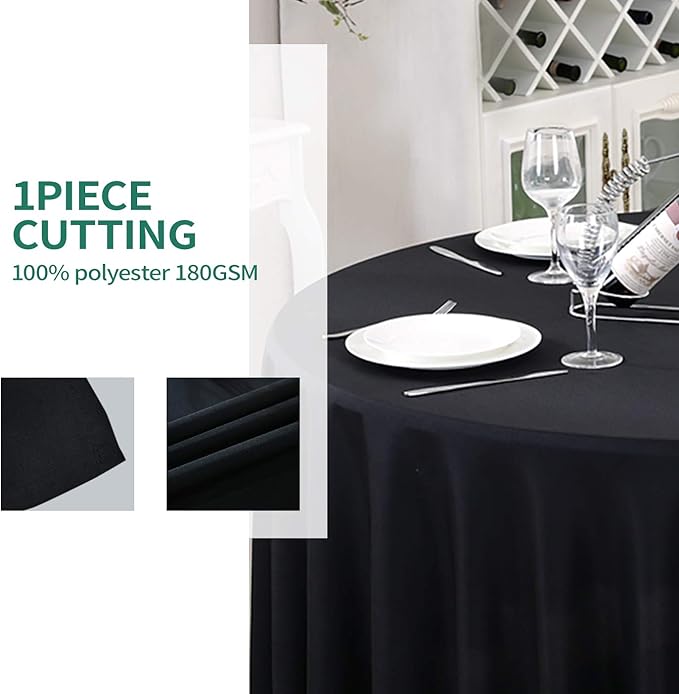 Surmente Black Tablecloth for Round Tables, 70-inch Round Table Cloths for Weddings, Banquets, or Restaurants