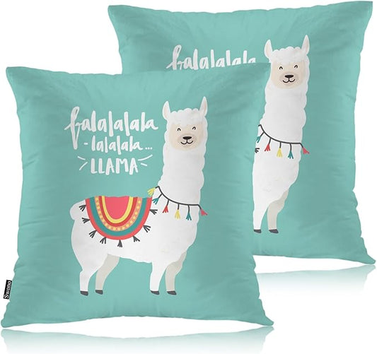 Swono Llama Cozy Pillowcases, Funny Alpaca Llama Falala Decorative Throw Pillow Covers, Outdoor, Office, Sofa, Car, Picnic, 18" x 18", 2 Pack