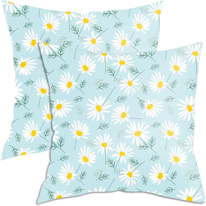 2 Pack Retro Cute Daisy Decor Throw Pillow Covers, 18x18 Pillow Cover, Decorative Couch Pillow Covers Flower Decor Pillowcase for Sofa Cushion Sofa Home Bedroom Office Car Seat Living Room