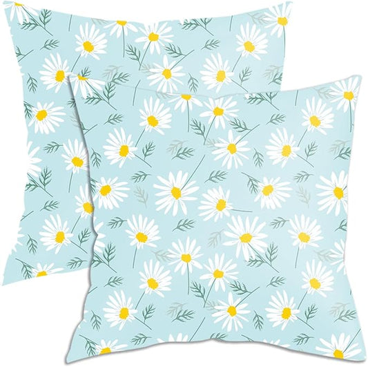 2 Pack Retro Cute Daisy Decor Throw Pillow Covers, 18x18 Pillow Cover, Decorative Couch Pillow Covers Flower Decor Pillowcase for Sofa Cushion Sofa Home Bedroom Office Car Seat Living Room