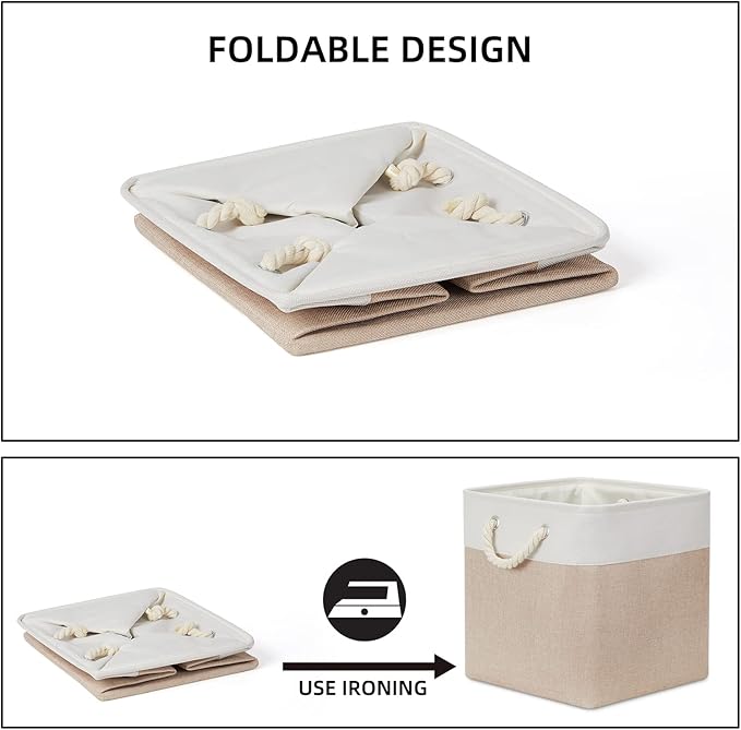 Bidtakay Fabric Storage Baskets for Organizing Beige 13 Inch Collapsible Square Baskets 3 Pack Organization Bins Large Cube Storage Bins Closet Baskets for Shelves Clothes