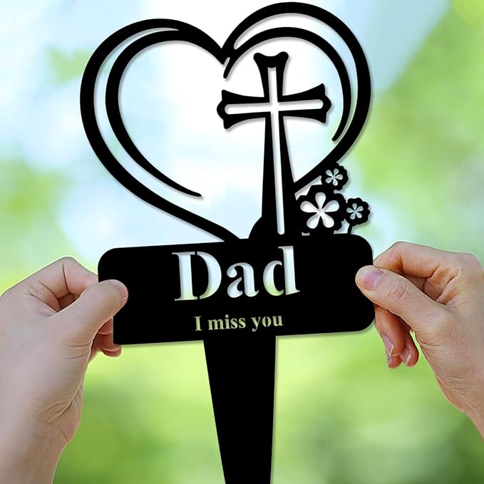 Grandpa Memorial Grave Stake, Cemetery Decorations for Grave Markers 12.5 x 7.2 inch Heart Metal Sympathy Stakes Graveside Plaque Decor Sign for Grandpa Graves, Yard, Garden - Black-Grandpa