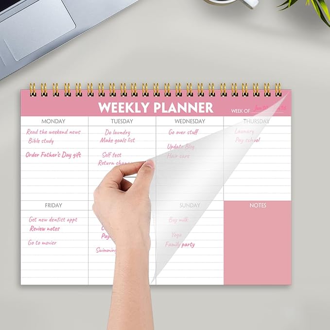Weekly Planner Notepad - 7" x 10" Weekly Pad Organizers Habit Tracker Journal for Man & Women, 52 Sheets, 100gsm Paper, Undated Weekly To Do List Notepad with Your Life, Pink