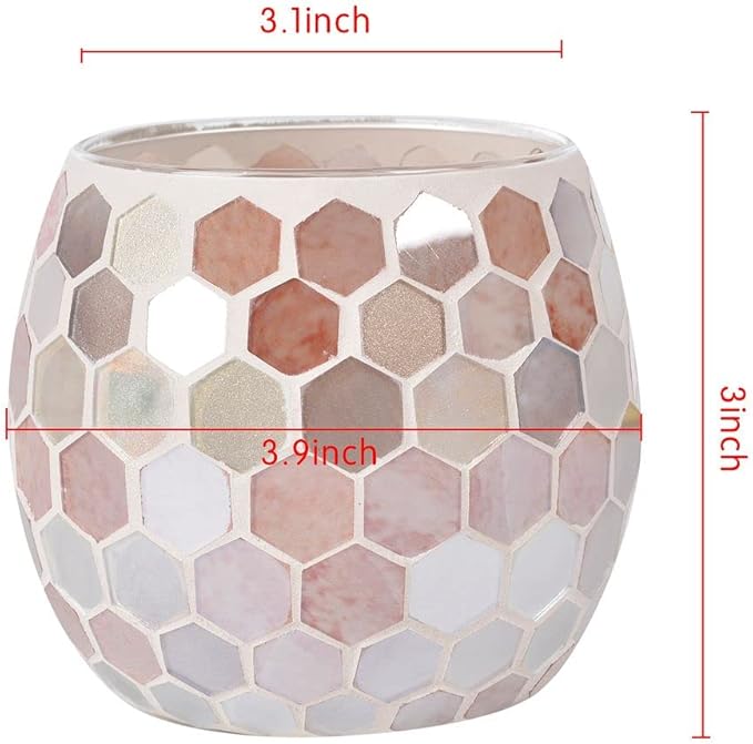 Votive Candle Holder Tea Lights - Glass Candle Holders, Mosaic Tealight Candle Holder, Candle Jar Cup for Wedding Centerpiece Party Table Decorations, Valentines Day Decor
