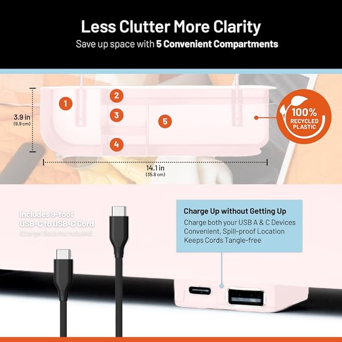 Squirrel Pink Bedside Perch for College Dorm Room Lofted Beds with USB-C & A Charging Ports, Teenage Gifts, Dorm Room Gifts, Gifts for college, fits most Hydro Flask, Oswala and Yeti bottles.