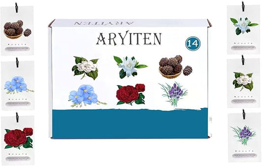 6-in-1 Natural Scented Sachets - 14 Pack Mixed Fragrance Collection with Rose, Lavender, Cedar, Linen, Jasmine & Gardenia for Home, Closet, Drawer | Long Lasting Air Freshener & Deodorizer