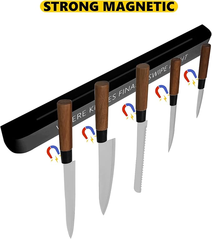 Magnetic Knife Holder, Knife Magnetic Strip for Wall 24 Inch, Magnetic Knife Block, Under Cabinet Magnetic Knives Bar, Knife Rack for Kitchen Utensil Storage Organizer(Black)