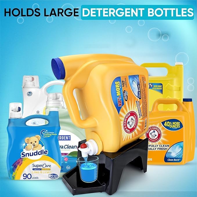 TidyFriend 3 Pack Laundry Detergent Dispenser with Tray & Strap, Laundry Soap Dispenser with Non-Slip Rubber Feet for Washing Room Organization, Easy Pour (Black)