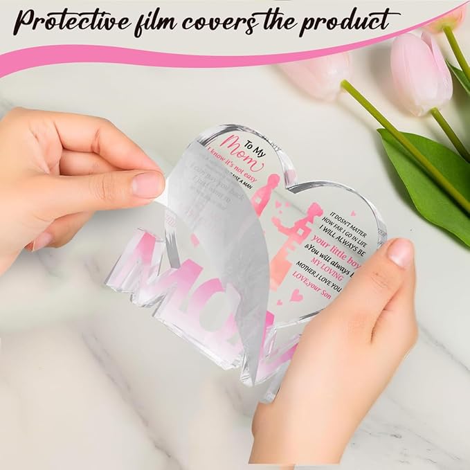 Mothers Day Gifts Best Mom Gifts -Gifts for Mom from Daughter Son - Best Mom Ever Gifts Unique Mother Birthday Acrylic Heart-Shaped Plaque Desk Decorations Present for Mom Christmas Anniversary