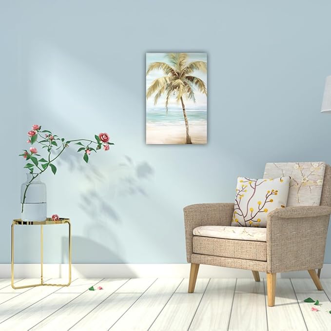 LURENCZH Tropical Beach Canvas Wall Art Seaside Palm Tree Picture Wall Decor Ocean Scenery Painting Prints for Bathroom Decor Framed(Beach-1,28.00" x 42.00")