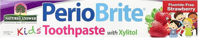 Nature's Answer Periobrite Kids Toothpaste 4 Ounce - Vegetarian, Non GMO, Gluten Free, Fluoride Free, with Xylitol, Natural Strawberry Flavor - Supports Oral Wellness for Kids, Children, Toddlers