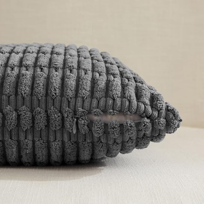 Fancy Homi 4 Packs Dark Grey Decorative Throw Pillow Covers 20x20 Inch for Living Room Couch Bed Sofa, Modern Farmhouse Boho Home Decor, Soft Plush Corduroy Square Cute Accent Cushion Case 50x50 cm