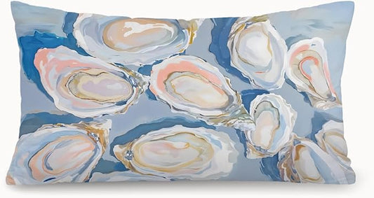 Coastal Beach Room Decor 12x20 Pillow Cover, Coastal Beach Blue Oysters Shell Decorative Lumbar Pillow Covers for Bedroom Living Room Home Dorm Sofa Couch