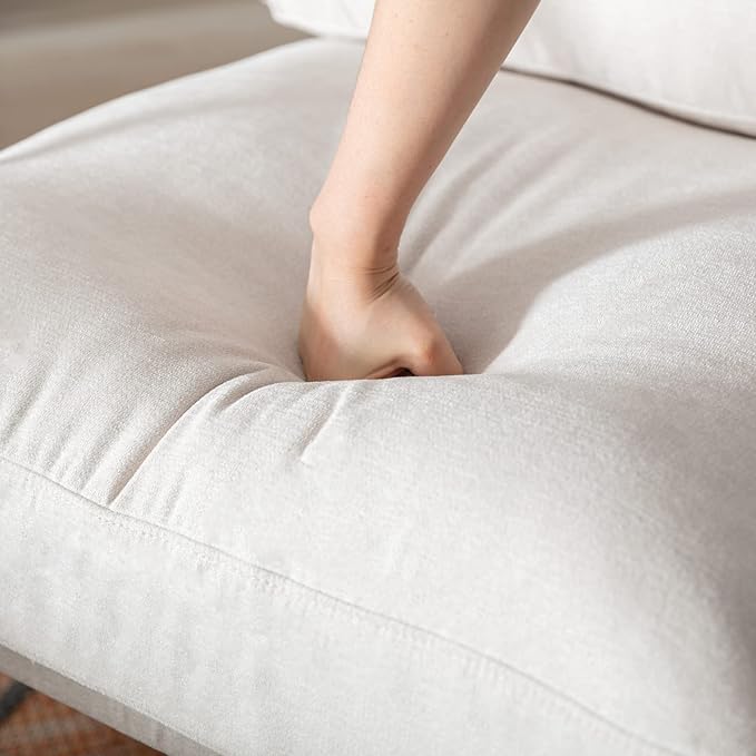 Mid-Century Accent Chair Set of 2, Soft Armchair Chenille Fabric Lounge Chair with Black Metal Legs, Upholstered Leisure Chair for Living Room Bedroom Reception Room, Beige