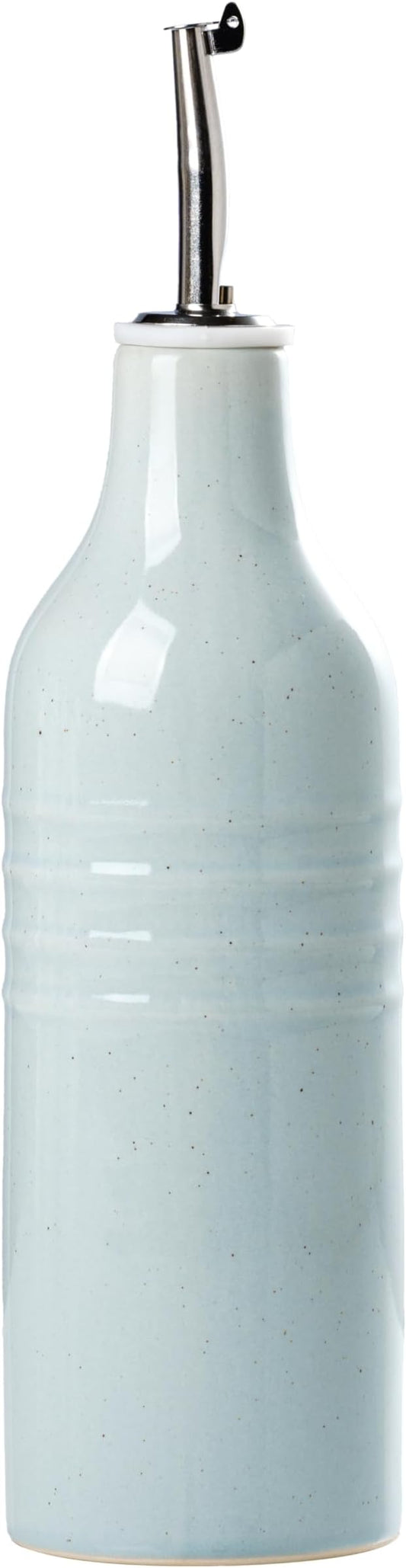 famiware Jupiter 16oz Ceramic Olive Oil Dispenser Bottle, 1 Piece Oil Dispenser for Kitchen with Stainless Steel Pourers, Suitable for Storage Vinegar, Soy Sauce, Coffee Syrup, Light Blue