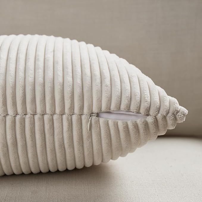 Fancy Homi 2 Packs Cream Decorative Throw Pillow Covers 22x22 Inch for Living Room Couch Bed Sofa, Rustic Farmhouse Boho Home Decor, Soft Corss Corduroy Patchwork Accent Square Cushion Case 55x55 cm