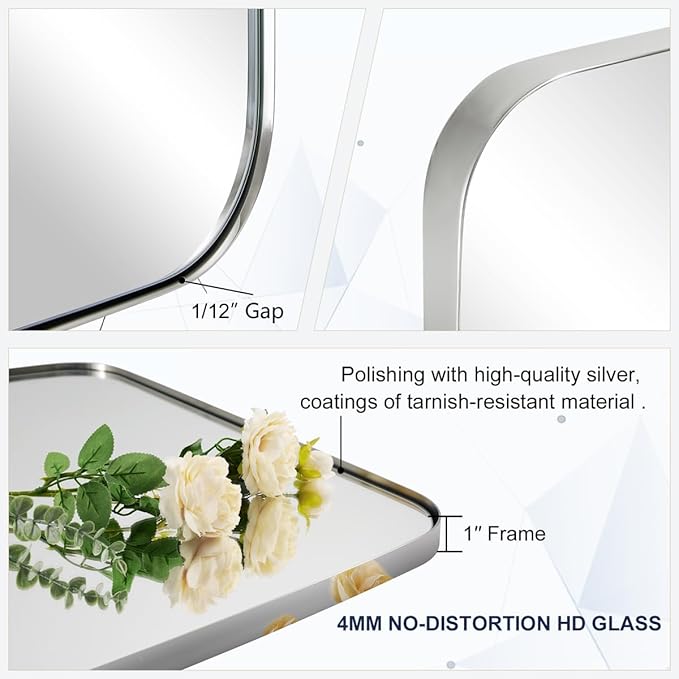 ANDY STAR Chrome Bathroom Mirror, 28x36 Inch Stainless Steel Metal Frame Oblong Bathroom Mirror for Vanity, 1’’ Deep Wall Mounted Vertically/Horizontal