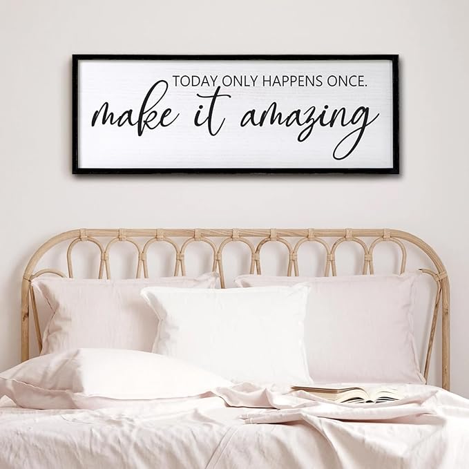 Today Only Happens Once Make It Amazing Framed Wall Art, 40''×15'' Rustic Religious Christian Lords Prayer Sign for God Jesus Christ Prayer, Horizontal Holy Inspirational Catholic Scripture Decor